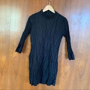 Cos Cotton & Metallic Fiber Black Short Crinkle Dress